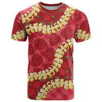 Red Palaka Hawaii Mele Kalikimaka T Shirt Ohia Lehua Monstera Puakenikeni Lei LT14 Red - Polynesian Pride