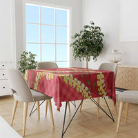 Red Palaka Hawaii Mele Kalikimaka Tablecloth Ohia Lehua Monstera Puakenikeni Lei - Polynesian Pride