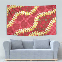 Red Palaka Hawaii Mele Kalikimaka Tapestry Ohia Lehua Monstera Puakenikeni Lei LT14 - Polynesian Pride