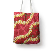 Red Palaka Hawaii Mele Kalikimaka Tote Bag Ohia Lehua Monstera Puakenikeni Lei LT14 - Polynesian Pride