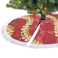 Red Palaka Hawaii Mele Kalikimaka Tree Skirt Ohia Lehua Monstera Puakenikeni Lei LT14 - Polynesian Pride