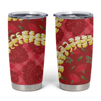 Red Palaka Hawaii Mele Kalikimaka Tumbler Cup Ohia Lehua Monstera Puakenikeni Lei LT14 Red - Polynesian Pride