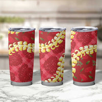 Red Palaka Hawaii Mele Kalikimaka Tumbler Cup Ohia Lehua Monstera Puakenikeni Lei LT14 - Polynesian Pride