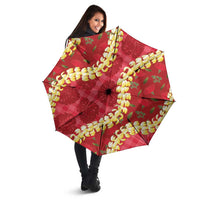 Red Palaka Hawaii Mele Kalikimaka Umbrella Ohia Lehua Monstera Puakenikeni Lei LT14 - Polynesian Pride