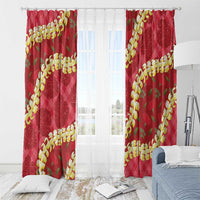 Red Palaka Hawaii Mele Kalikimaka Window Curtain Ohia Lehua Monstera Puakenikeni Lei LT14 - Polynesian Pride