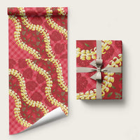 Red Palaka Hawaii Mele Kalikimaka Wrapping Paper Ohia Lehua Monstera Puakenikeni Lei LT14 58" × 23" Red - Polynesian Pride