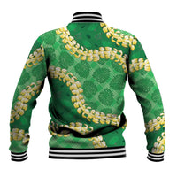 Green Palaka Hawaii Mele Kalikimaka Baseball Jacket Ohia Lehua Monstera Puakenikeni Lei LT14 - Polynesian Pride