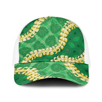Green Palaka Hawaii Mele Kalikimaka Baseball Net Cap Ohia Lehua Monstera Puakenikeni Lei LT14 One Size White Green - Polynesian Pride