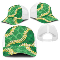 Green Palaka Hawaii Mele Kalikimaka Baseball Net Cap Ohia Lehua Monstera Puakenikeni Lei LT14 - Polynesian Pride