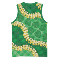Green Palaka Hawaii Mele Kalikimaka Basketball Jersey Ohia Lehua Monstera Puakenikeni Lei LT14 - Polynesian Pride