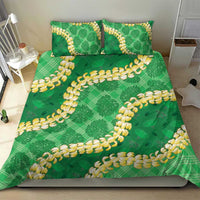 Green Palaka Hawaii Mele Kalikimaka Bedding Set Ohia Lehua Monstera Puakenikeni Lei LT14 - Polynesian Pride