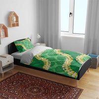 Green Palaka Hawaii Mele Kalikimaka Bedding Set Ohia Lehua Monstera Puakenikeni Lei LT14 - Polynesian Pride