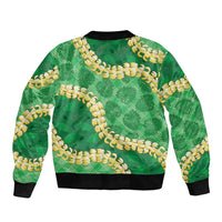 Green Palaka Hawaii Mele Kalikimaka Bomber Jacket Ohia Lehua Monstera Puakenikeni Lei LT14 - Polynesian Pride