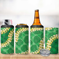 Green Palaka Hawaii Mele Kalikimaka 4 in 1 Can Cooler Tumbler Ohia Lehua Monstera Puakenikeni Lei LT14 - Polynesian Pride