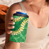 Green Palaka Hawaii Mele Kalikimaka 4 in 1 Can Cooler Tumbler Ohia Lehua Monstera Puakenikeni Lei LT14 - Polynesian Pride