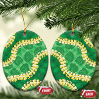 Green Palaka Hawaii Mele Kalikimaka Ceramic Ornament Ohia Lehua Monstera Puakenikeni Lei LT14 Oval Green - Polynesian Pride