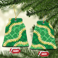 Green Palaka Hawaii Mele Kalikimaka Ceramic Ornament Ohia Lehua Monstera Puakenikeni Lei LT14 Bell Flake Green - Polynesian Pride