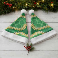 Green Palaka Hawaii Mele Kalikimaka Christmas Santa Hat Ohia Lehua Monstera Puakenikeni Lei LT14 - Polynesian Pride