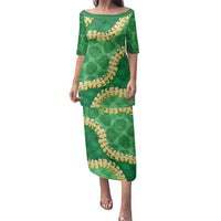 Green Palaka Hawaii Mele Kalikimaka Family Matching Puletasi and Hawaiian Shirt Ohia Lehua Monstera Puakenikeni Lei LT14 Mom's Dress Green - Polynesian Pride