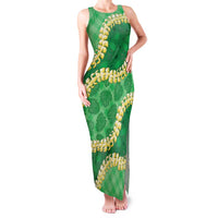 Green Palaka Hawaii Mele Kalikimaka Family Matching Tank Maxi Dress and Hawaiian Shirt Ohia Lehua Monstera Puakenikeni Lei LT14 Mom's Dress Green - Polynesian Pride
