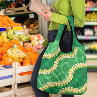 Green Palaka Hawaii Mele Kalikimaka Grocery Bag Ohia Lehua Monstera Puakenikeni Lei LT14 - Polynesian Pride