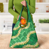 Green Palaka Hawaii Mele Kalikimaka Grocery Bag Ohia Lehua Monstera Puakenikeni Lei LT14 - Polynesian Pride