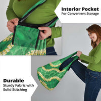 Green Palaka Hawaii Mele Kalikimaka Grocery Bag Ohia Lehua Monstera Puakenikeni Lei LT14 - Polynesian Pride