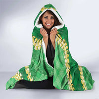Green Palaka Hawaii Mele Kalikimaka Hooded Blanket Ohia Lehua Monstera Puakenikeni Lei LT14 - Polynesian Pride