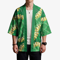 Green Palaka Hawaii Mele Kalikimaka Kimono Ohia Lehua Monstera Puakenikeni Lei LT14 - Polynesian Pride