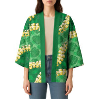 Green Palaka Hawaii Mele Kalikimaka Kimono Ohia Lehua Monstera Puakenikeni Lei LT14 - Polynesian Pride