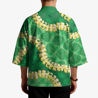 Green Palaka Hawaii Mele Kalikimaka Kimono Ohia Lehua Monstera Puakenikeni Lei LT14 - Polynesian Pride