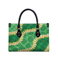 Green Palaka Hawaii Mele Kalikimaka Leather Bag Ohia Lehua Monstera Puakenikeni Lei LT14 - Polynesian Pride