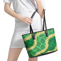 Green Palaka Hawaii Mele Kalikimaka Leather Tote Bag Ohia Lehua Monstera Puakenikeni Lei LT14 - Polynesian Pride