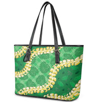 Green Palaka Hawaii Mele Kalikimaka Leather Tote Bag Ohia Lehua Monstera Puakenikeni Lei LT14 - Polynesian Pride