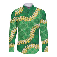 Green Palaka Hawaii Mele Kalikimaka Long Sleeve Button Shirt Ohia Lehua Monstera Puakenikeni Lei LT14 Unisex Green - Polynesian Pride