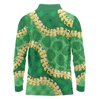 Green Palaka Hawaii Mele Kalikimaka Long Sleeve Polo Shirt Ohia Lehua Monstera Puakenikeni Lei LT14 - Polynesian Pride