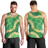 Green Palaka Hawaii Mele Kalikimaka Men Tank Top Ohia Lehua Monstera Puakenikeni Lei LT14 - Polynesian Pride
