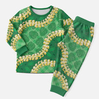 Green Palaka Hawaii Mele Kalikimaka Christmas Pajama Set Ohia Lehua Monstera Puakenikeni Lei LT14 Men Green - Polynesian Pride