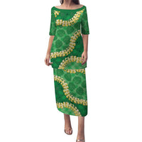 Green Palaka Hawaii Mele Kalikimaka Puletasi Ohia Lehua Monstera Puakenikeni Lei LT14 Long Dress Green - Polynesian Pride