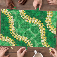 Green Palaka Hawaii Mele Kalikimaka Puzzle Ohia Lehua Monstera Puakenikeni Lei LT14 - Polynesian Pride