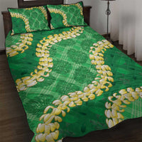 Green Palaka Hawaii Mele Kalikimaka Quilt Bed Set Ohia Lehua Monstera Puakenikeni Lei LT14 Green - Polynesian Pride