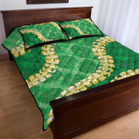 Green Palaka Hawaii Mele Kalikimaka Quilt Bed Set Ohia Lehua Monstera Puakenikeni Lei LT14 - Polynesian Pride