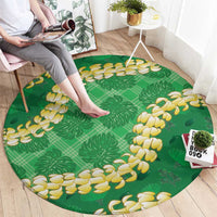 Green Palaka Hawaii Mele Kalikimaka Round Carpet Ohia Lehua Monstera Puakenikeni Lei LT14 - Polynesian Pride