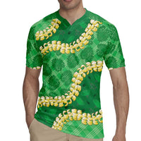 Green Palaka Hawaii Mele Kalikimaka Rugby Jersey Ohia Lehua Monstera Puakenikeni Lei LT14 - Polynesian Pride