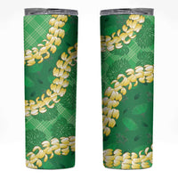 Green Palaka Hawaii Mele Kalikimaka Skinny Tumbler Ohia Lehua Monstera Puakenikeni Lei LT14 Green - Polynesian Pride