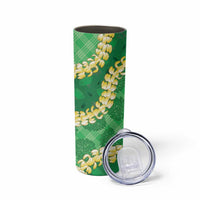 Green Palaka Hawaii Mele Kalikimaka Skinny Tumbler Ohia Lehua Monstera Puakenikeni Lei LT14 - Polynesian Pride