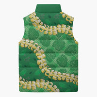 Green Palaka Hawaii Mele Kalikimaka Sleeveless Puffer Jacket Ohia Lehua Monstera Puakenikeni Lei LT14 - Polynesian Pride