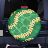 Green Palaka Hawaii Mele Kalikimaka Spare Tire Cover Ohia Lehua Monstera Puakenikeni Lei LT14 No hole Green - Polynesian Pride
