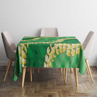 Green Palaka Hawaii Mele Kalikimaka Tablecloth Ohia Lehua Monstera Puakenikeni Lei LT14 - Polynesian Pride