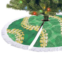 Green Palaka Hawaii Mele Kalikimaka Tree Skirt Ohia Lehua Monstera Puakenikeni Lei LT14 - Polynesian Pride